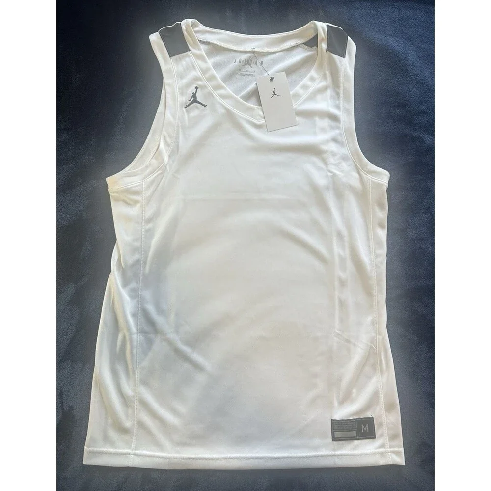 Air Jordan Overtime Basketball Jersey White Black FQ5296-106 Men's Medium NWT